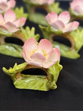 Porcelain Bone China Pink Anemone Flower Napkin Rings 6 Piece Lot Bloomingdale’s